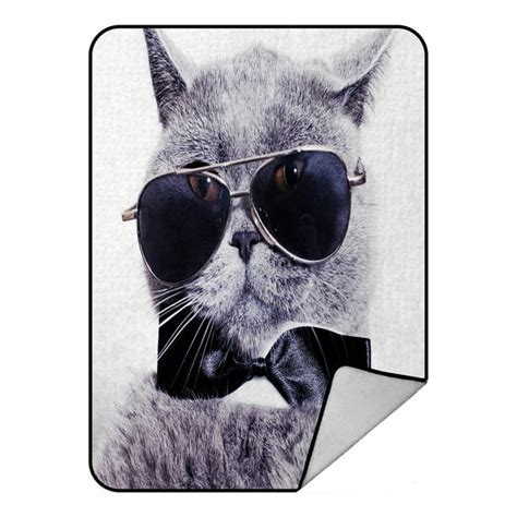 Phfzk Funny Cat Blanket Portrait Of British Shorthair Gray Cat Wearing
