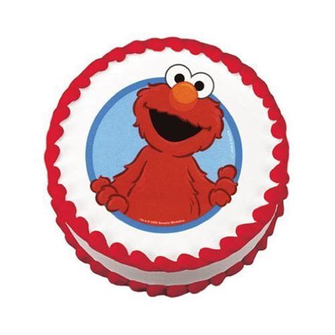 Sesame Street Elmo Blue Round Background Edible Cake Topper Image