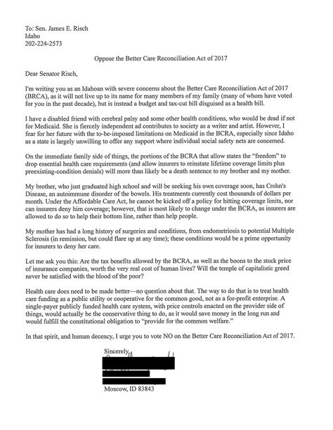 Quickly wrote and faxed this letter to my Senator (James Risch, R-Idaho ...