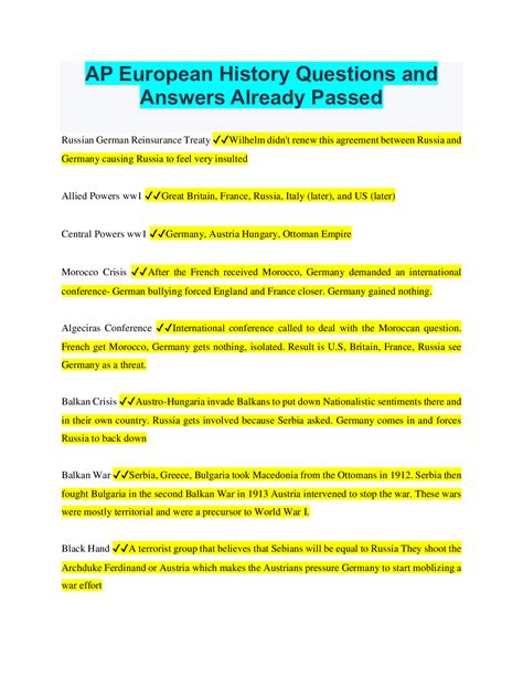 AP European History Questions And Answers Already Passed Browsegrades