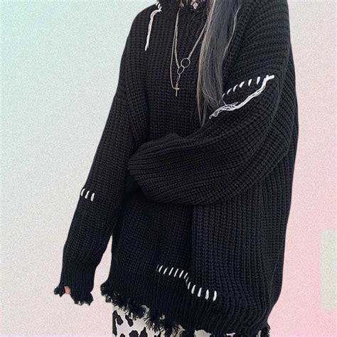 Vintage Aesthetic Long Sleeve Oversized Knitted Sweater Goth