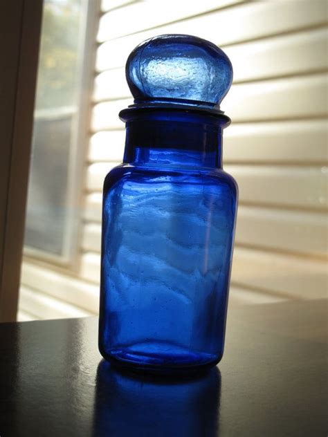 Vintage Blue Glass Apothecary Jar Small Pressed Cobalt Blue Glass Storage Jar Dome Top