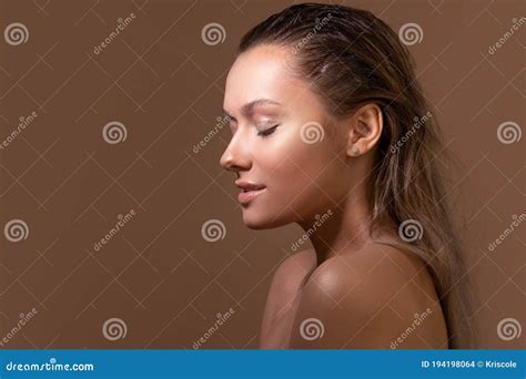 Tanned Sweet Girl With Clear Glowing Skin Health And Skin Care Stock Photo Image Of Hair