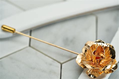 Mens Rose Gold Flower Lapel Pin Gold Metal Rose Lapel Pin Etsy