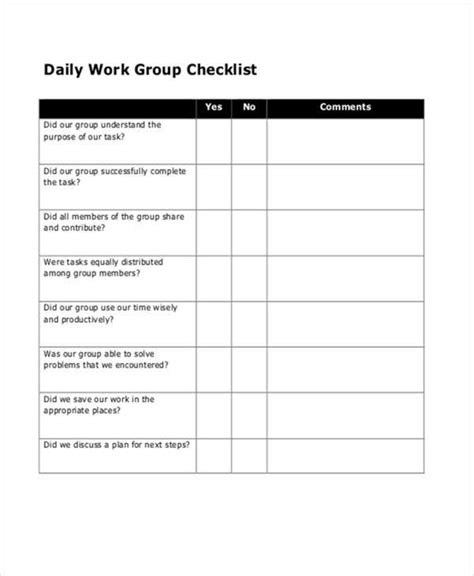 Daily Work Checklist Template Master Template