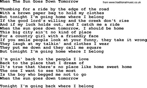 Dolly Parton Song When The Sun Goes Down Tomorrow Lyrics