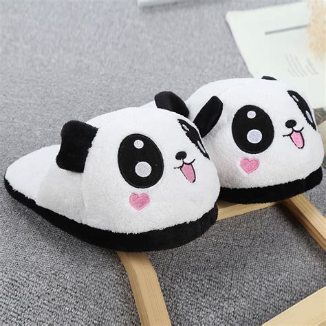 Supply Super Adorable Heart Panda Slippers Cartoon Plush Thickened