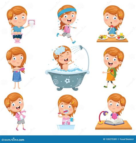 The Daily Routines Of Girl On Circle Chart Vector Illustration