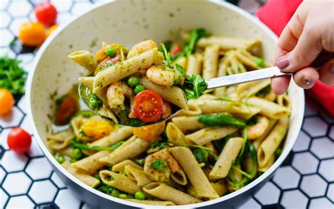 Shrimp Pasta Recipe With Pesto And Cherry Tomatoes Easy