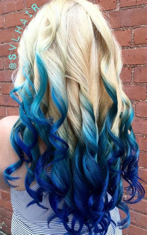 Blonde Royal Blue Ombre Dyed Hair Color Colorful Hair