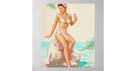 Polka Dot Bikini Pin Up Art Poster Zazzle