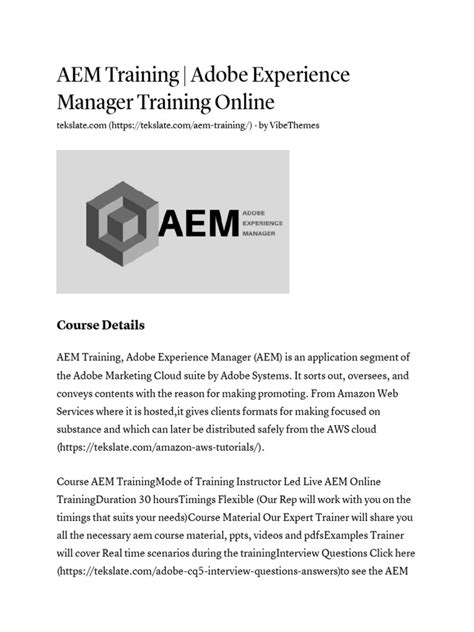 Aem Training Adobe Experience Manager Training Online Pdf