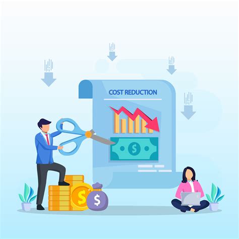 Cost Reduction Illustration Concept With Tiny People Sales Decline