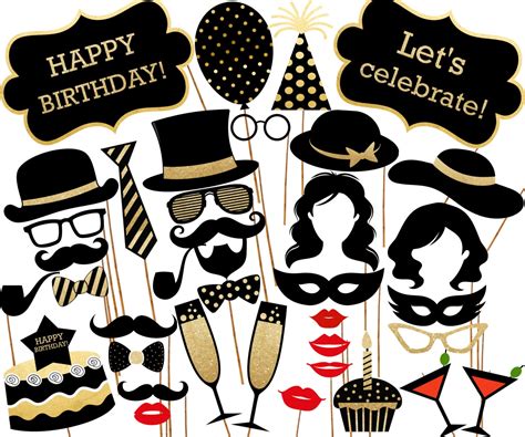 Birthday Photo Booth Props Printable Party Props Party Supplies Printable Pdf Black And Gold