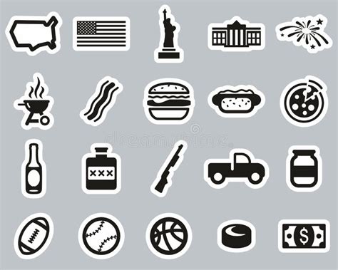 Usa Country And Culture Icons Black And White Sticker Set Big Stock Vector