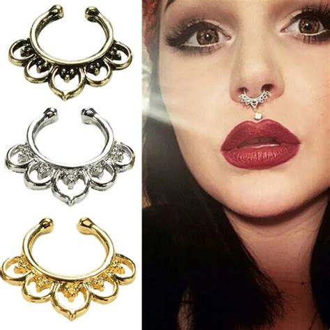 New Pc Women Septum Clip Jewelry Variety Fake Septum Nose Rings Crystal Gold Faux Piercing Nose