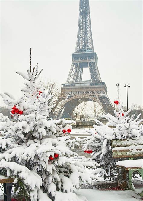 Paris Christmas Blank Cards And Pack Eiffel Tower France Snow Winter