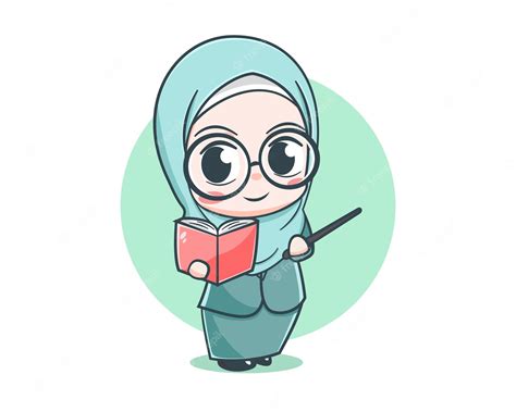 Premium Vector | Cute female muslim teacher cartoon character
