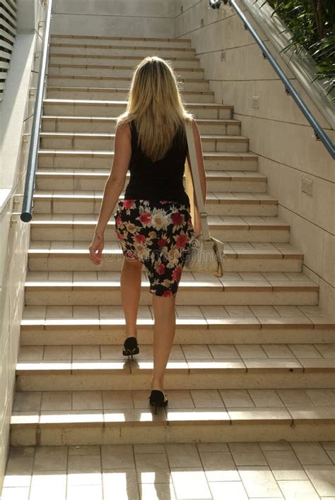 Blonde Girl Walking On Stairs Stock Photo Image Of Cleanse Outside