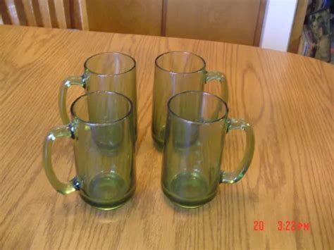 Vintage Hazel Atlas Lyric Green Glass Beer Mugs Set Of Picclick