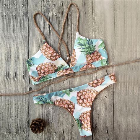 Zaful Pineapple Print Swimsuit Summer Strappy Pineapple Women Sexy