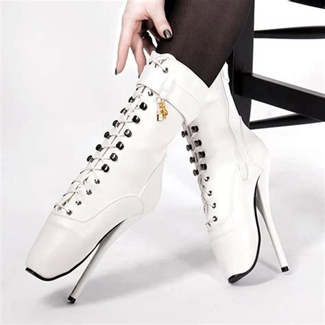 Jialuowei 18cm Extreme High Heel Boots Women Sexy Fetish Goth Ankle Ballet Boots Spike Heels