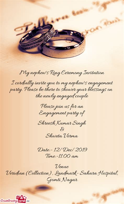 My Nephews Ring Ceremony Invitation Free Cards