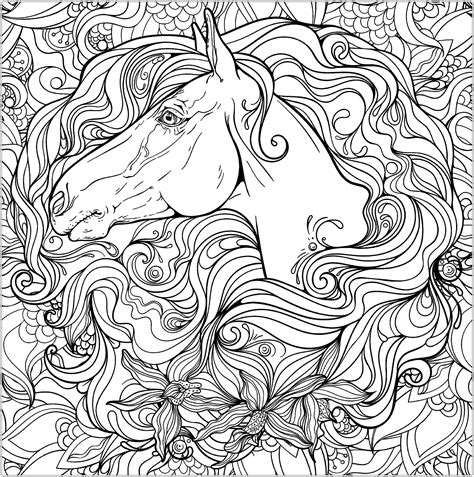Horse In Flowers Horses Adult Coloring Pages