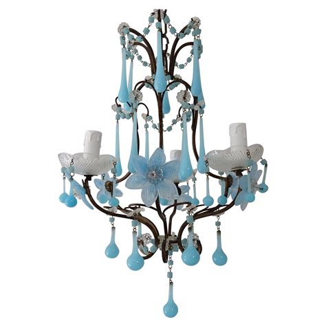 French Blue Opaline Drops And Beads Petit Chandelier Vintage At 1stDibs