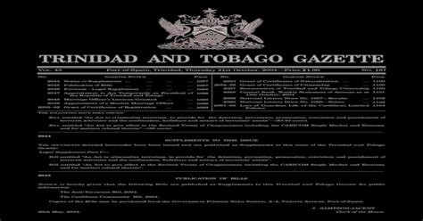 Trinidad And Tobago Gazette Tt 2004gazette No 187 Of