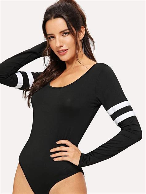 Stripe Contrast Bodysuit Cuteclothsforteens Bodysuit Top Outfits Fashion News