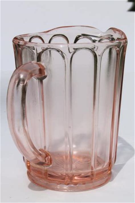 Pink Depression Glass Milk Pitcher 1930s Vintage Hazel Atlas Ribbon