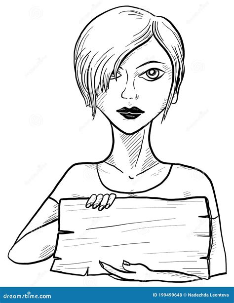 A Woman Holding A Blank Signboard Across Her Chest Stock Illustration Illustration Of Drawn