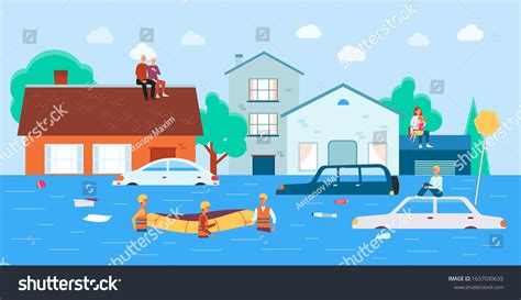 Rescue Operation After Flood Disaster Team Stock Vector Royalty Free