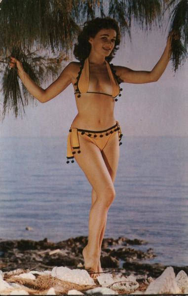 A Miss By The Sea Woman In Skimpy Bikini Swimsuits Pinup Postcard