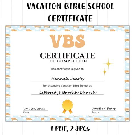 Vbs Certificate Vbs Vacation Bible School Certificate Of Completion
