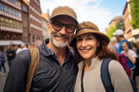 Premium Ai Image A Mature Couple Explores The Bustling City Center Their Faces Filled With Joy