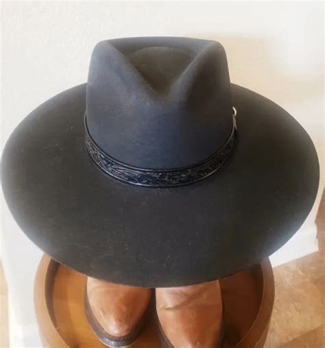 Rare Stetson John Wayne Mcnally Wool Felt Western Hat Black Size Xl