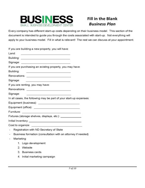 Fill In Blank Printable Downloadable Business Plan Template Printable