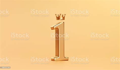 Gold Number 1 And Golden King Crown Award On Success Background With
