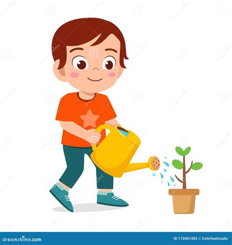 Happy Man Watering Plants Cartoon 65353805