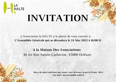 INVITATION ASSEMBLÉE GÉNÉRALE DE LA HALTE LA HALTE