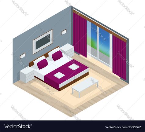 Isometric Bedroom Interior Interior Of A Modern Vector Image