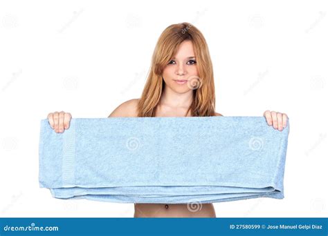 Nude Casual Girl With A Blue Towel Stock Image Image Of Beautiful