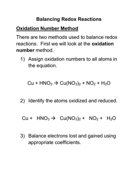 Balancing Chemical Equations Using Oxidation Numbers Worksheet