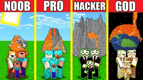 Minecraft Battle Volcano House Build Challenge Noob Vs Pro Vs Hacker