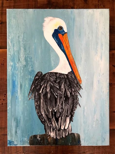 Brown Pelican Painting Canvas Original Acrylic Abstract Etsy