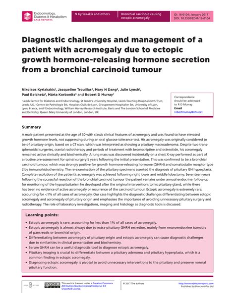 Pdf Diagnostic Challenges And Management Of A Patient With Acromegaly