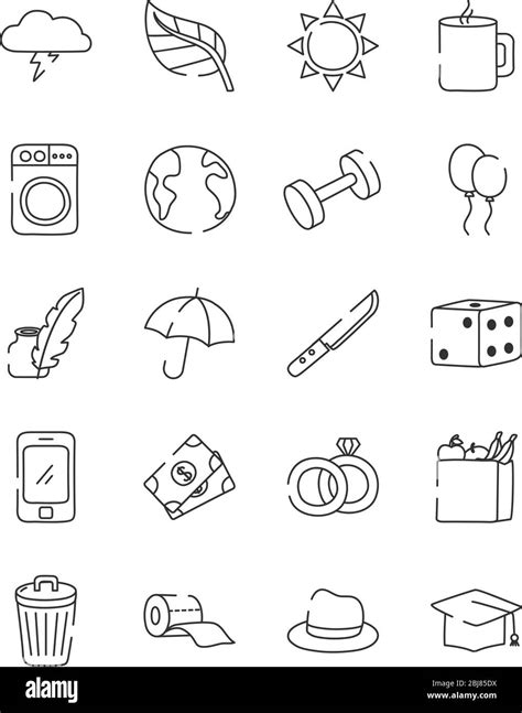Umbrella And Everyday Things Icon Set Over White Background Line Style