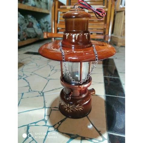 lampu petromak lampu hias lampu gantung dari kayu jati (kecil) | Shopee